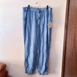 Knox Rose 2X Mid-Rise Chambray Casual Joggers Relaxed Fit Drawstring w Pockets